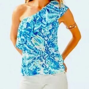 Lilly Pulitzer Blue and Green Floral Blouse